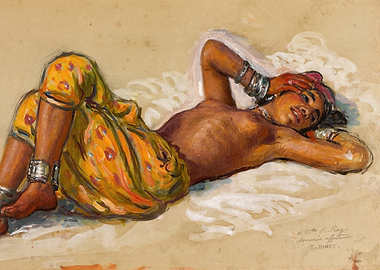 Reclining Woman in Yellow Pants Painting