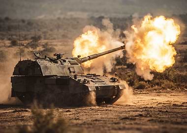 Military Tank Firing Cannon