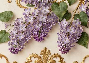 Lilac Flowers with Golden Ornaments