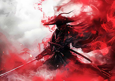 Red Samurai Warrior Digital Art
