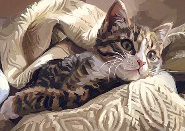 Resting Tabby Cat Painting