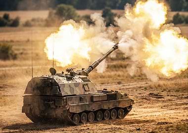 Self-Propelled Howitzer Firing