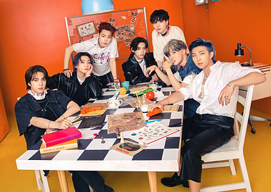 BTS Group Photo at Checkerboard Table