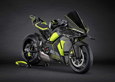 Modern Carbon Fiber Motorcycle with Neon Accents