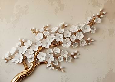 White Flowers on Golden Branch