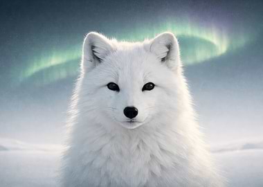 Arctic Fox under Aurora Borealis