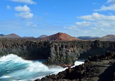 Lanzarote coastline with volcanic rock formations