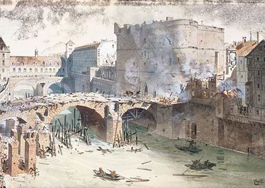 Watercolor Painting of a Destroyed Bridge