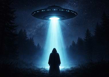 UFO Abduction in Forest at Night