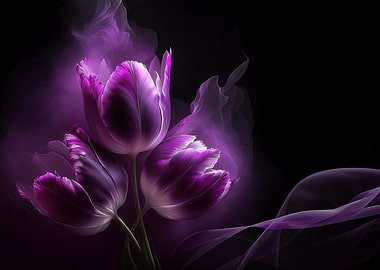 Purple Tulips with Abstract Smoke