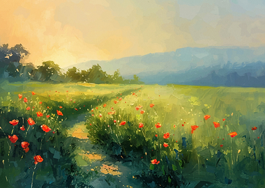Poppy Field Landscape Painting