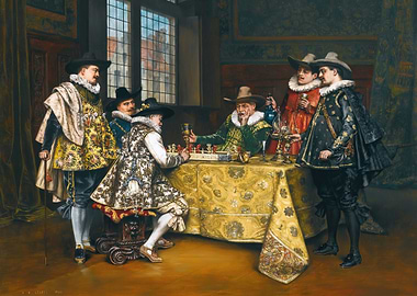 Chess Game with Gentlemen in Period Attire