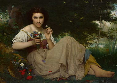 Girl with Flowers in a Meadow