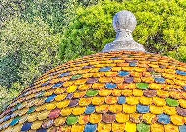 Colorful Tiled Dome with Stone Finial