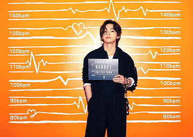 BTS V Mugshot with Heartbeat Background