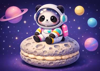 Panda Astronaut on Moon Macaron