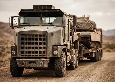 Military Truck Transporting Tank