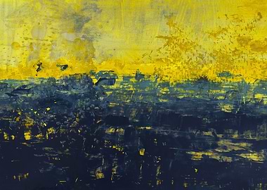 Abstract Yellow and Blue Landscape Painting