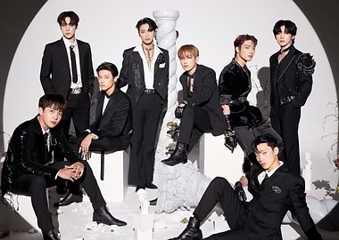 ATEEZ group photo in black suits