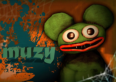 Green Mouse Character with 'muzy' Text