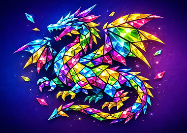 Colorful Geometric Dragon on Dark Background