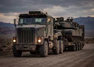 Military Truck Transporting Tank