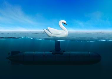 Swan float and submarine in ocean