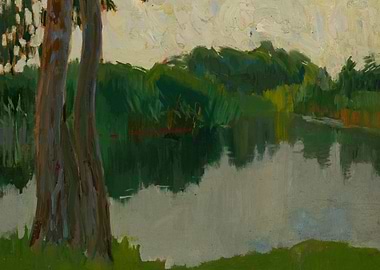Impressionistic Lake Landscape Painting