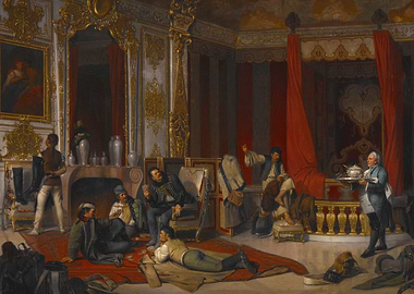 Resting Soldiers in Ornate Room Painting