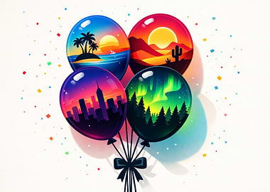 Scenic Balloons: Nature and Cityscapes