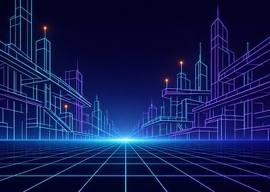 Neon Cityscape Grid