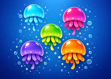 Colorful Jellyfish Cartoon Illustration