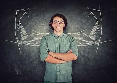 Man with Chalkboard Muscle Drawings