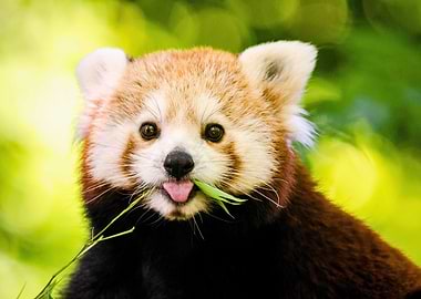 Cute Red Panda Portrait with Bamboo