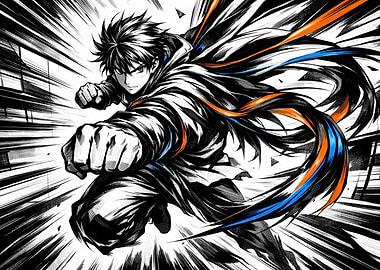 Dynamic Anime Character Punch Illustration