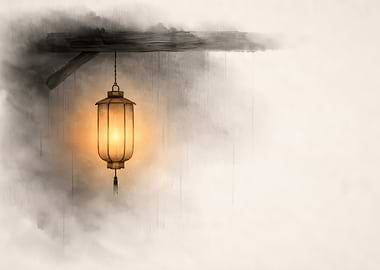 Hanging Lantern with Wooden Beam