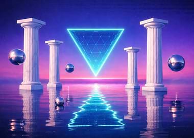 Surreal Vaporwave Landscape with Columns