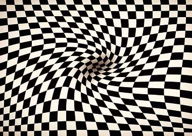 Swirling Black and White Checkerboard Pattern