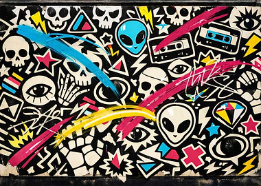 Abstract Graffiti with Skulls and Aliens