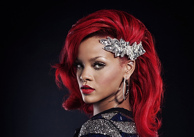 Rihanna with Red Hair and Jewelry