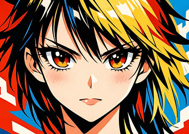 Anime Girl Portrait with Colorful Hair