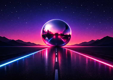 Chrome Sphere on Neon Road