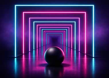 Neon Tunnel with Sphere