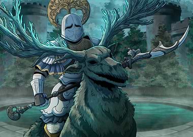 Knight riding a mystical elk