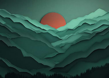 Green Mountain Sunset Paper Cutout