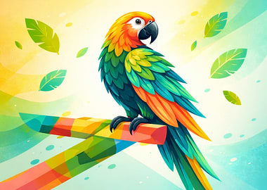 Colorful Parrot on Branch Digital Art