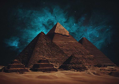 Egyptian Pyramids with Nebula Background