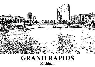 Grand Rapids Michigan Skyline Drawing