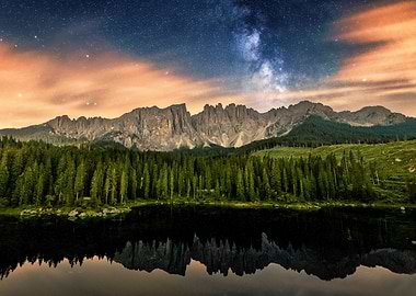 Mountain Lake Reflection Under Starry Sky