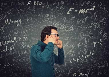 Man Thinking with Math Equations Background